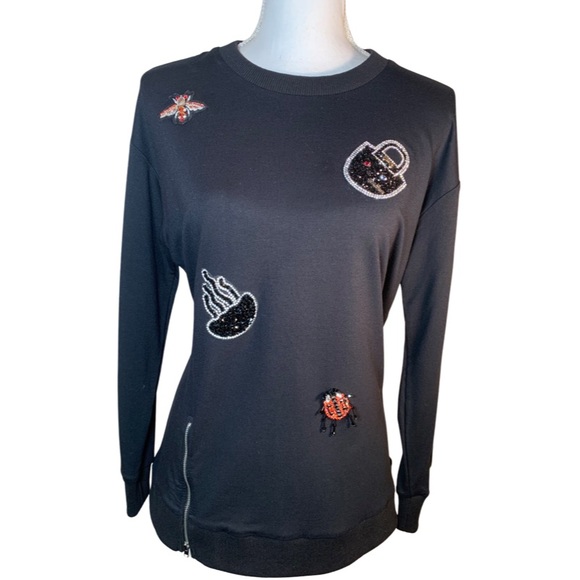 EUC Alain Murati Collection sequin Applique Sweatshirt Long-sleeve Black Medium - Picture 1 of 11